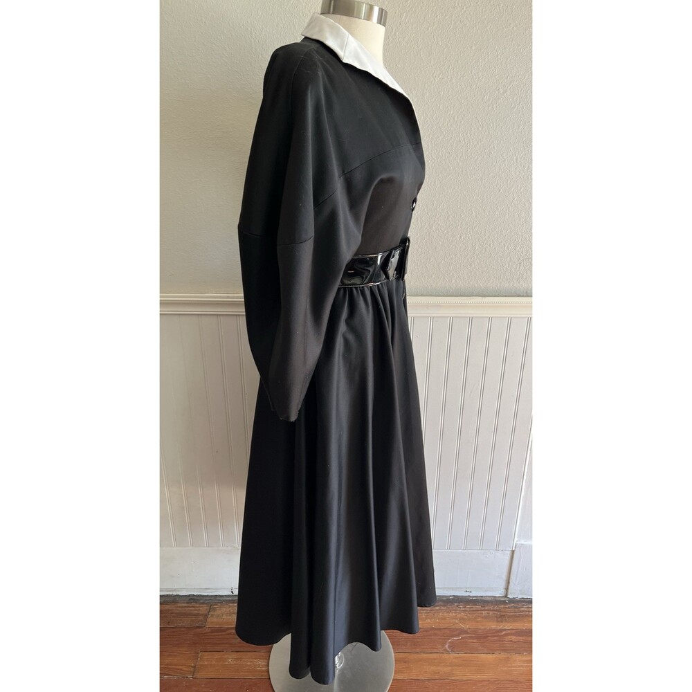 Victor Costa 80s Does 50s Collared Dress Full Skirt Tea Length Blk & White 8 - Picture 4 of 10